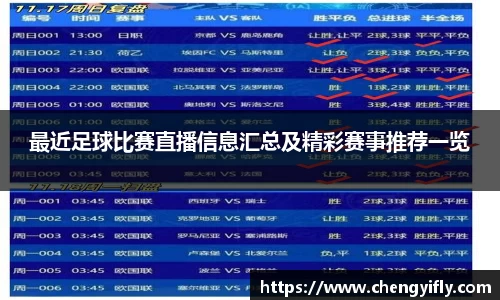 最近足球比赛直播信息汇总及精彩赛事推荐一览